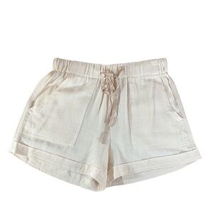 ADO Women's Active Lounge Shorts Drawstring Light Yellow Linen Blend Shorts - Sm